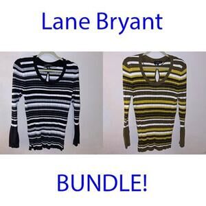 Lane Bryant Women Black/White Gray Striped-Green Yellow Long Sleeve Sweater